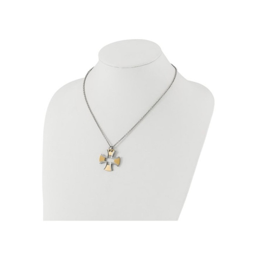 Mens Stainless Steel Plated Satin Cross Pendant Necklace with Chain