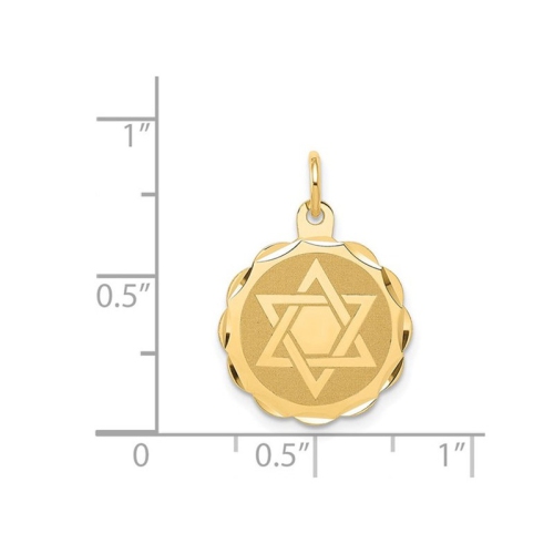 14K Yellow Gold Star of David Disc Charm Pendant