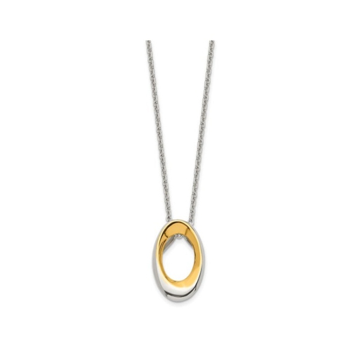Yellow Plated Stainless Steel Polished Oval Necklace Pendant with Chain