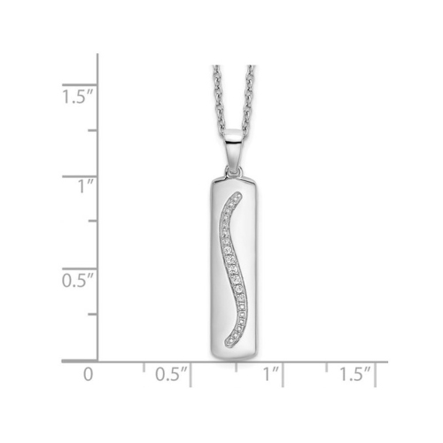 Sterling Silver Stick Necklace Pendant with Chain and Accent Diamonds