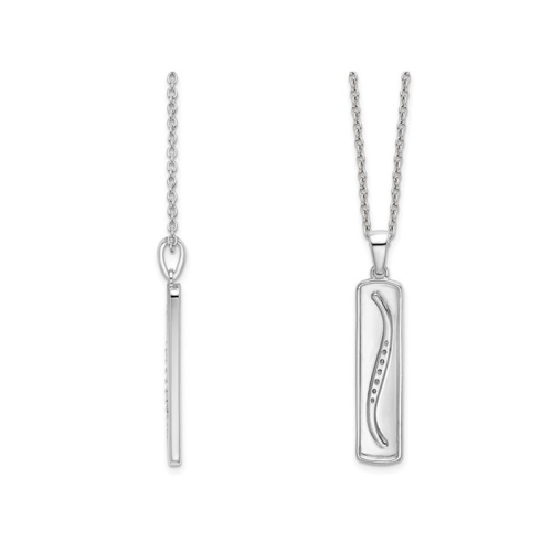 Sterling Silver Stick Necklace Pendant with Chain and Accent Diamonds