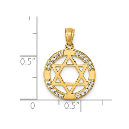 14K Yellow Gold Star of David Circle Pendant with Cubic Zirocnias