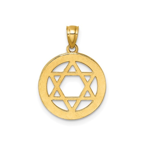 14K Yellow Gold Star of David Circle Pendant with Cubic Zirocnias
