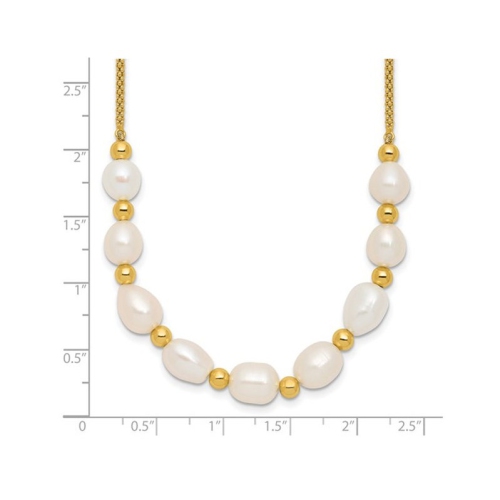 Yellow Sterling Silver 7.7mm White Freshwater Cultured Pearl Necklace