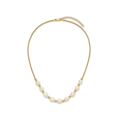 Yellow Sterling Silver 7.7mm White Freshwater Cultured Pearl Necklace