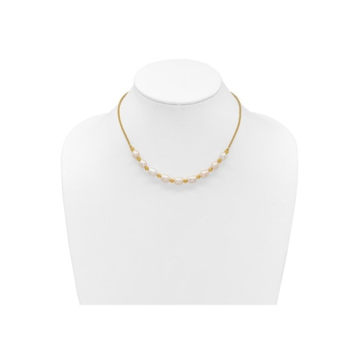 Yellow Sterling Silver 7.7mm White Freshwater Cultured Pearl Necklace