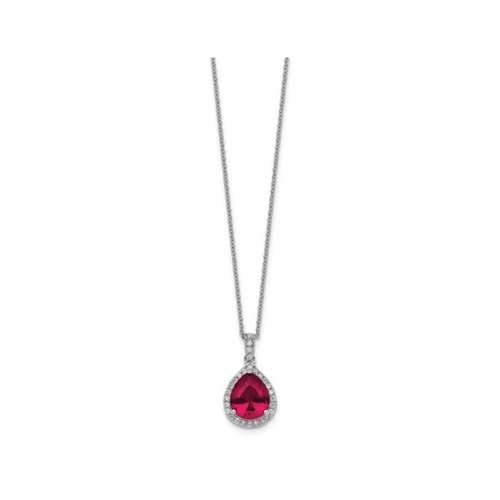 4.90 Carat Lab-Created Ruby Teardrop Pendant Necklace in Sterling Silver with Chain