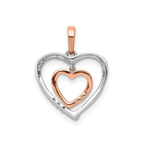 14K White and Rose Gold Double Heart Charm Pendant
