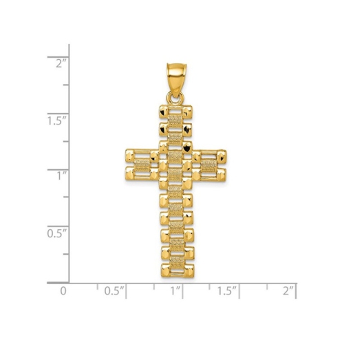 14K Yellow Gold Diamond-Cut Cross Link Design Pendant