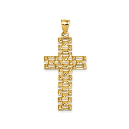 14K Yellow Gold Diamond-Cut Cross Link Design Pendant