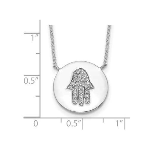Sterling Silver Round Hamsa Pendant Necklace with Chain and Cubic Zirconias
