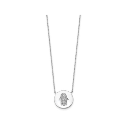Sterling Silver Round Hamsa Pendant Necklace with Chain and Cubic Zirconias