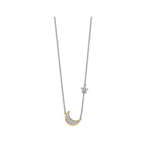 14K Yellow and Wihite Gold Moon and Star Charm Pendant Necklace with Chain and Accent Diamonds