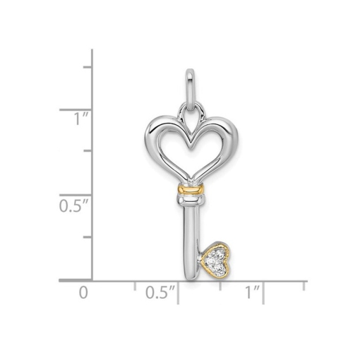 Synthetic Cubic Zirconia Heart and Key Pendant Necklace in Sterling Silver with Chain