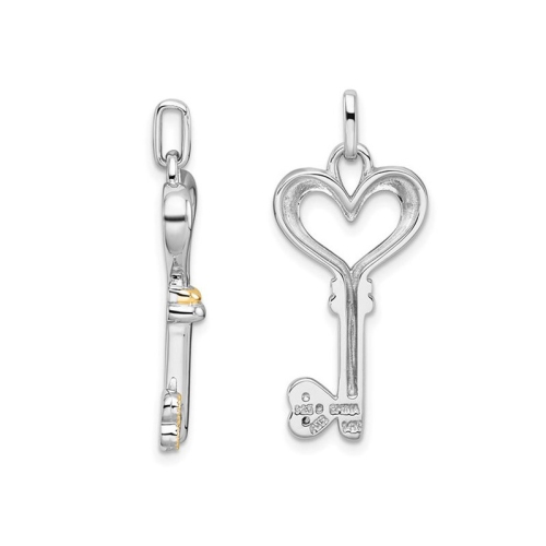Synthetic Cubic Zirconia Heart and Key Pendant Necklace in Sterling Silver with Chain
