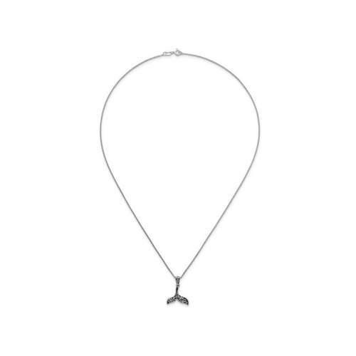 Whale Tail Charm Pendant Necklace in Antiqued Sterling Silver with Chain