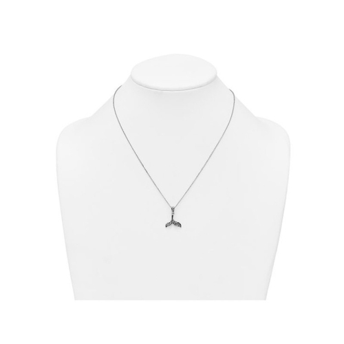 Whale Tail Charm Pendant Necklace in Antiqued Sterling Silver with Chain