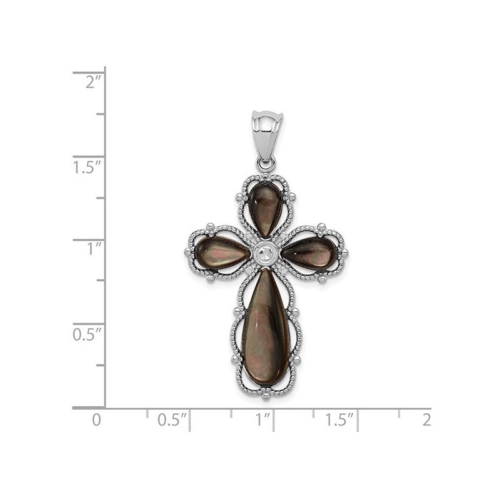 Sterling Silver Cross Pendant Necklace with Brown Mother of Pearl and Chain