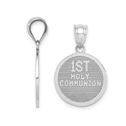 14K White Gold Reversible Circle Cross 1st Communion Pendant