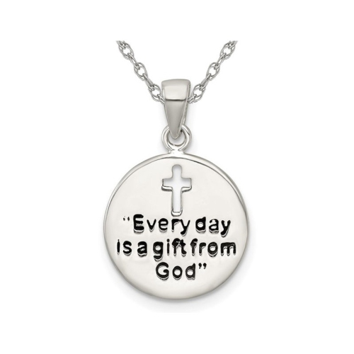 GEM AND HARMONY  Sterling Cross Gift From God Pendant Necklace Disc And Chain (18 Inches) In Silver