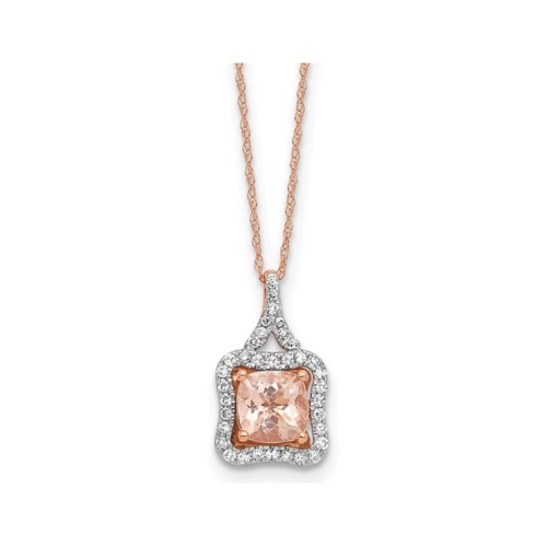 GEM AND HARMONY  10K Rose Gold 7/8 Carat (Ctw) Morganite Pendant Necklace With Diamonds And Chain In Pink