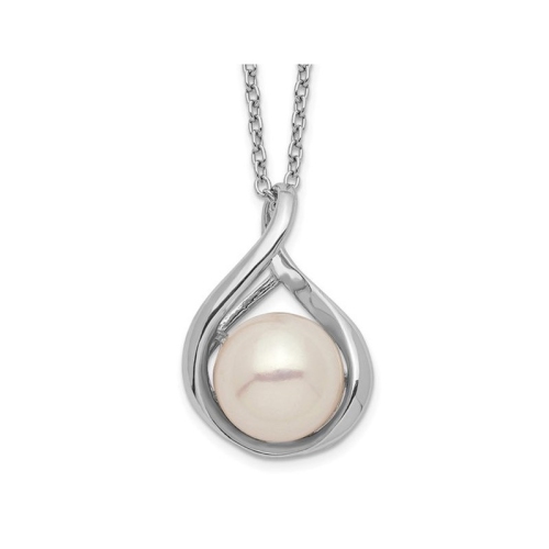 Freshwater Cultured Pearl Drop Pendant Necklace in Sterling Silver the Chain