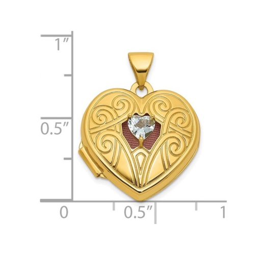 1/5 Carat Aquamarine Heart Locket Pendant Necklace in 14K Yellow Gold (NO CHAIN)