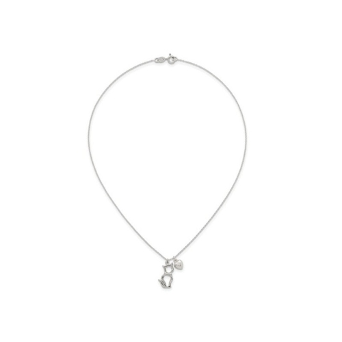Steling Silver Cat Silhouette and Puffed Heart Pendant Necklace with Chain