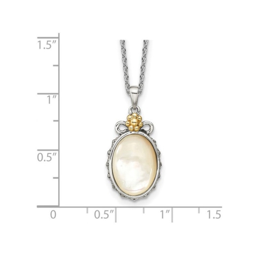 4.45 Carat Mother of Pearl Necklace Pendant in Sterling Silver with 14K Gold Accents