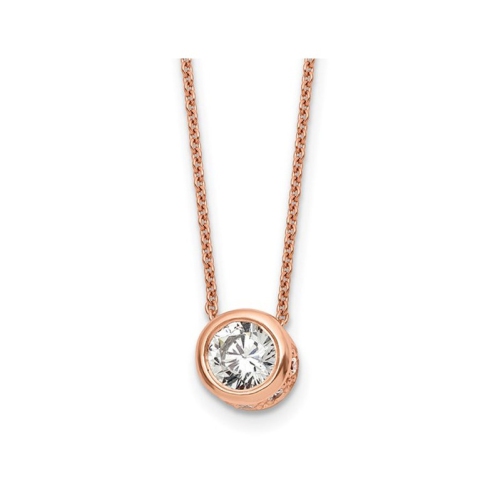 Round Cubic Zirconia Solitaire Pendant Necklace in Rose Sterling Silver