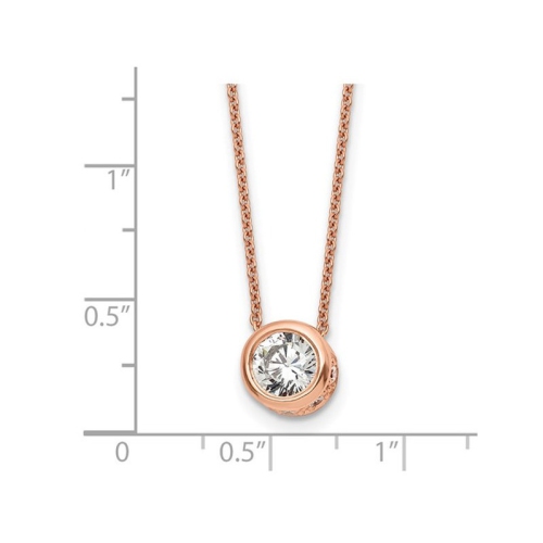 Round Cubic Zirconia Solitaire Pendant Necklace in Rose Sterling Silver