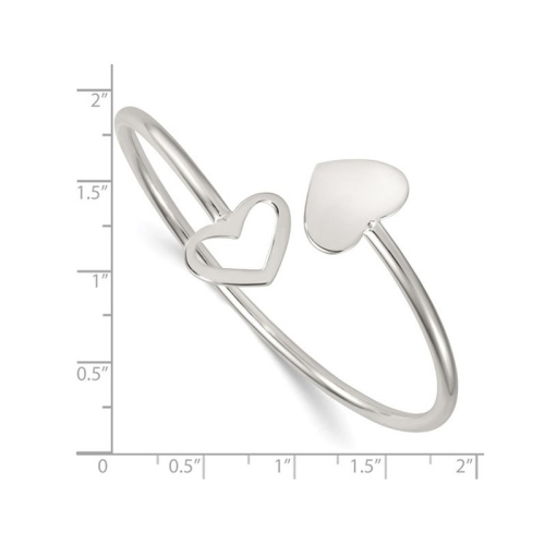 Sterling Silver Double Heart Flexible Bangle Bracelet
