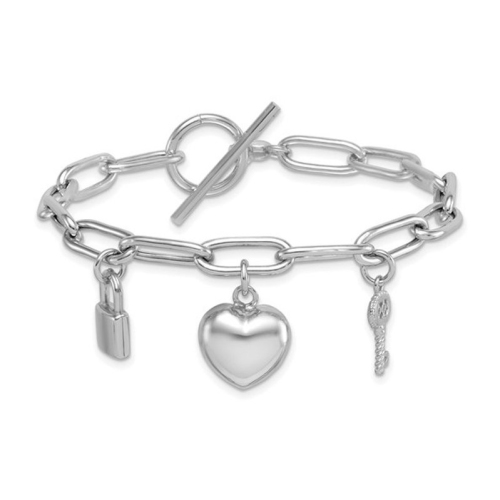 Sterling Silver Heart, Lock and Key Charm Bracelet