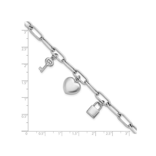 Sterling Silver Heart, Lock and Key Charm Bracelet