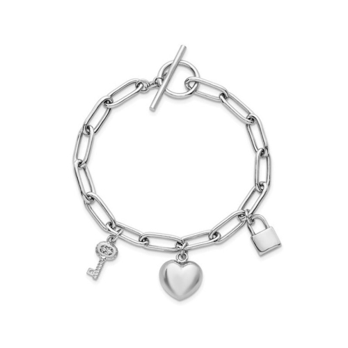 Sterling Silver Heart, Lock and Key Charm Bracelet