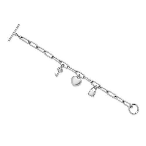 Sterling Silver Heart, Lock and Key Charm Bracelet