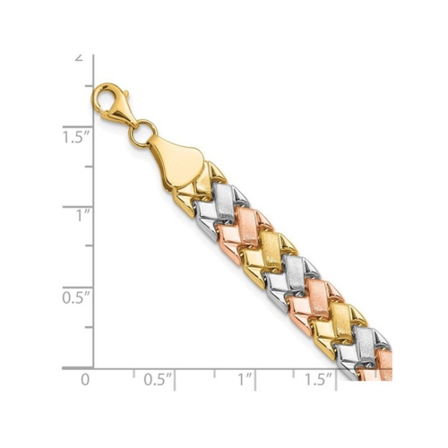 10K Yellow, White and Rose Gold Polished and Satin Link Bracelet