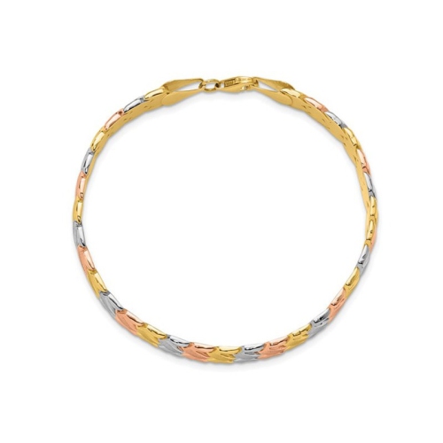 10K Yellow, White and Rose Gold Polished and Satin Link Bracelet