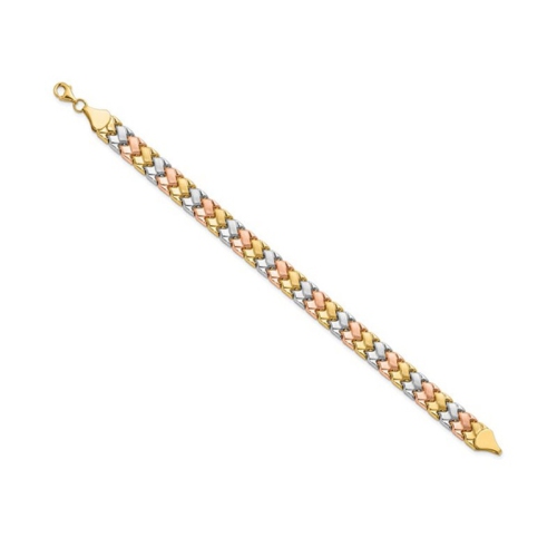 10K Yellow, White and Rose Gold Polished and Satin Link Bracelet