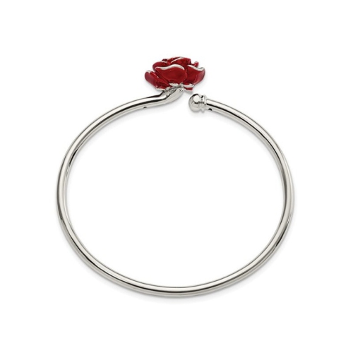 Stering Silver Rose Flower Flexible Bangle Bracelet