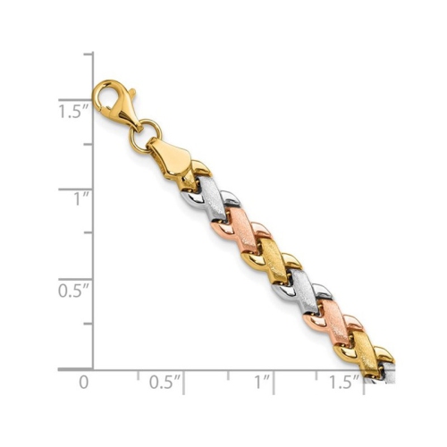 10K Yellow, White and Rose Gold Polished and Satin Link Bracelet