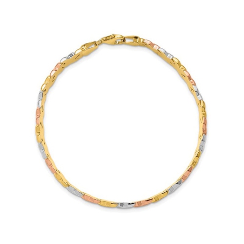 10K Yellow, White and Rose Gold Polished and Satin Link Bracelet