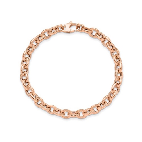 Ladies 14K Rose Gold Textured Link Bracelet