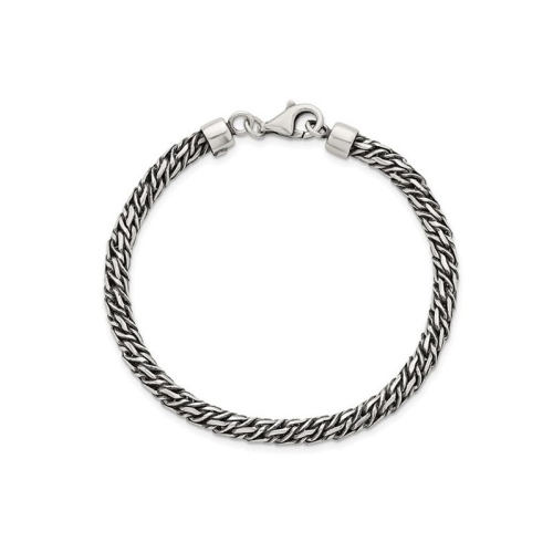 Mens Sterling Silver Antiqued Link Chain Bracelet 8 Inches