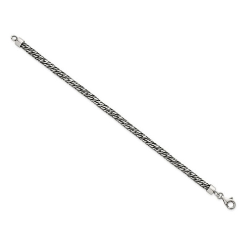 Mens Sterling Silver Antiqued Link Chain Bracelet 8 Inches