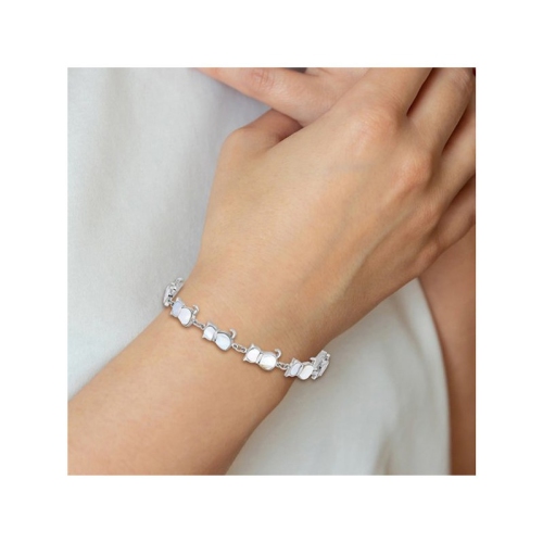 Mother of Pearl Cat Link Bracelet in Sterling Silver