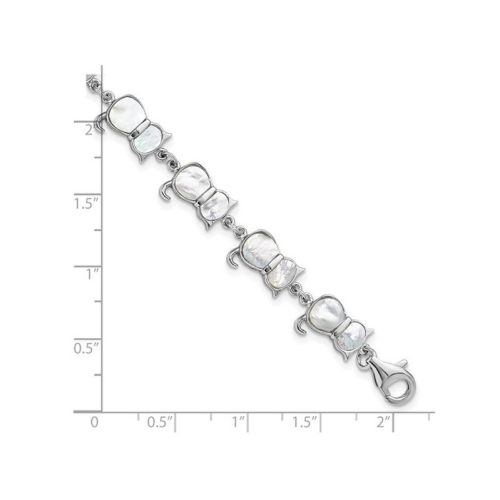 Mother of Pearl Cat Link Bracelet in Sterling Silver