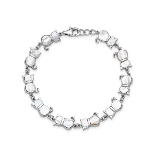 Mother of Pearl Cat Link Bracelet in Sterling Silver