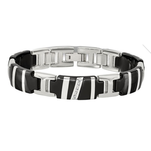 Bracelet homme en titane noir avec diamants 1/10&nbsp;carat 8.50&nbsp;pouces)