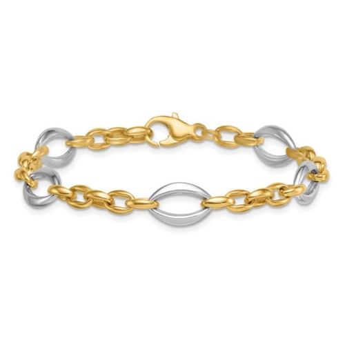 Image 1 of 5.. Ladies 14K Yellow and White Gold Oval Link Bracelet